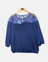 Navy Blue Lace Yoke Blouse with 3/4 Sleeves
